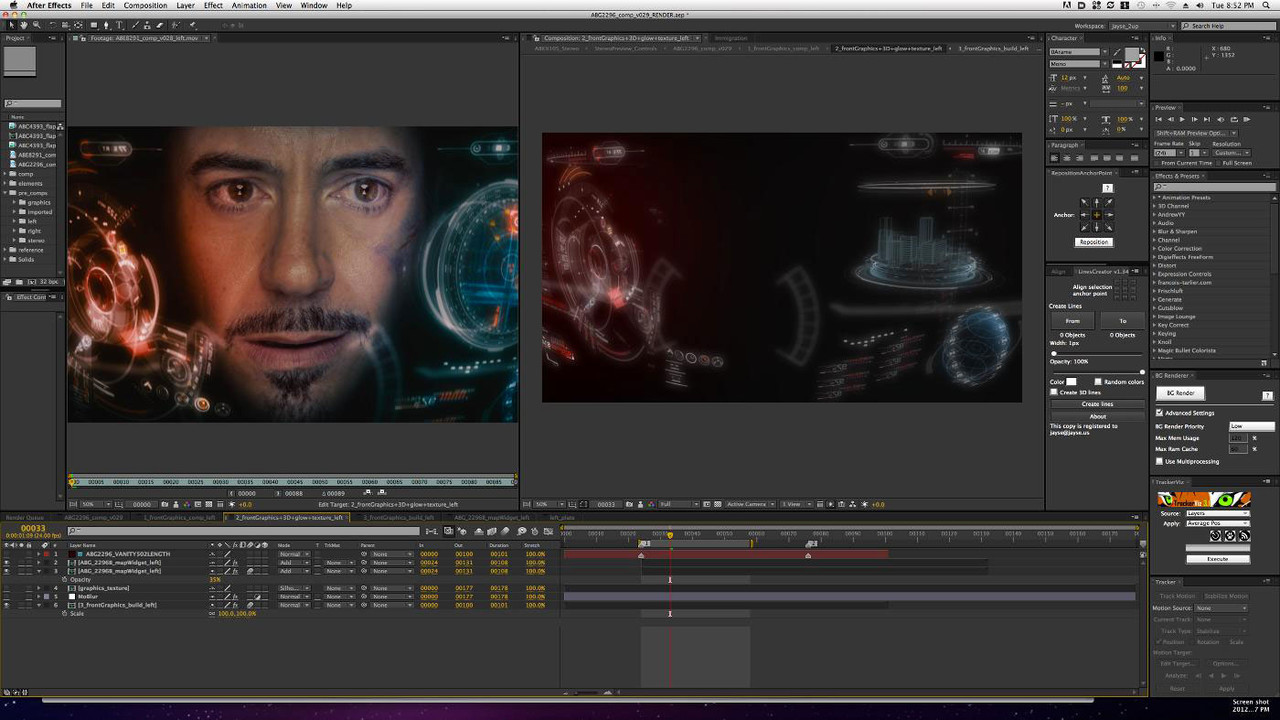 Adobe After Effects timeline with keyframes and motion graphics layers