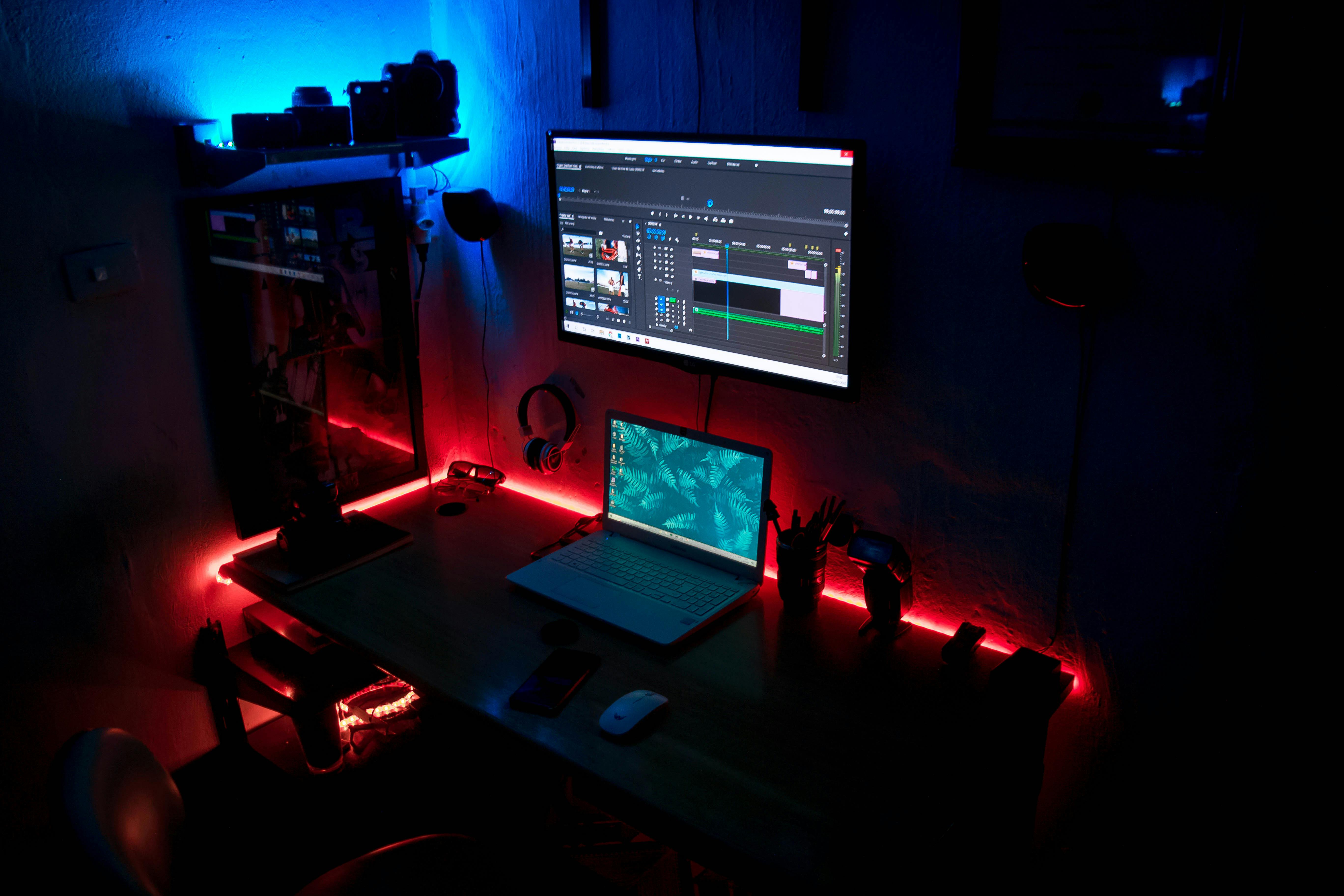 RGB LED video editing setup